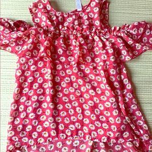 Girls open shoulder sunflower print red top